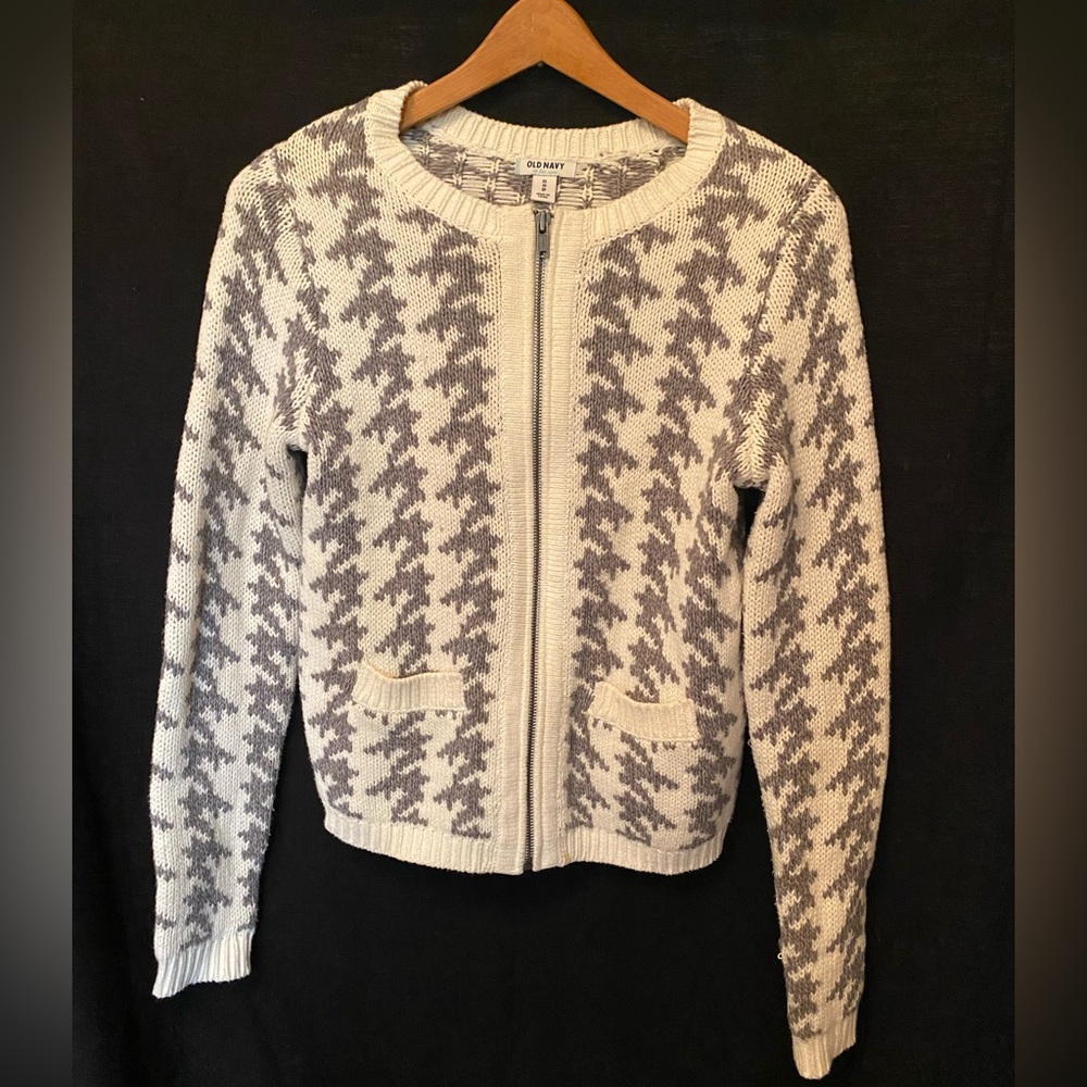 Old Navy Houndstooth Cotton Crew Zippered Sweater